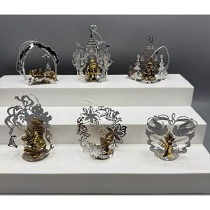 The Danbury Mint 1990's Electroplated Gold & Silver Christmas Ornament Lot of 6